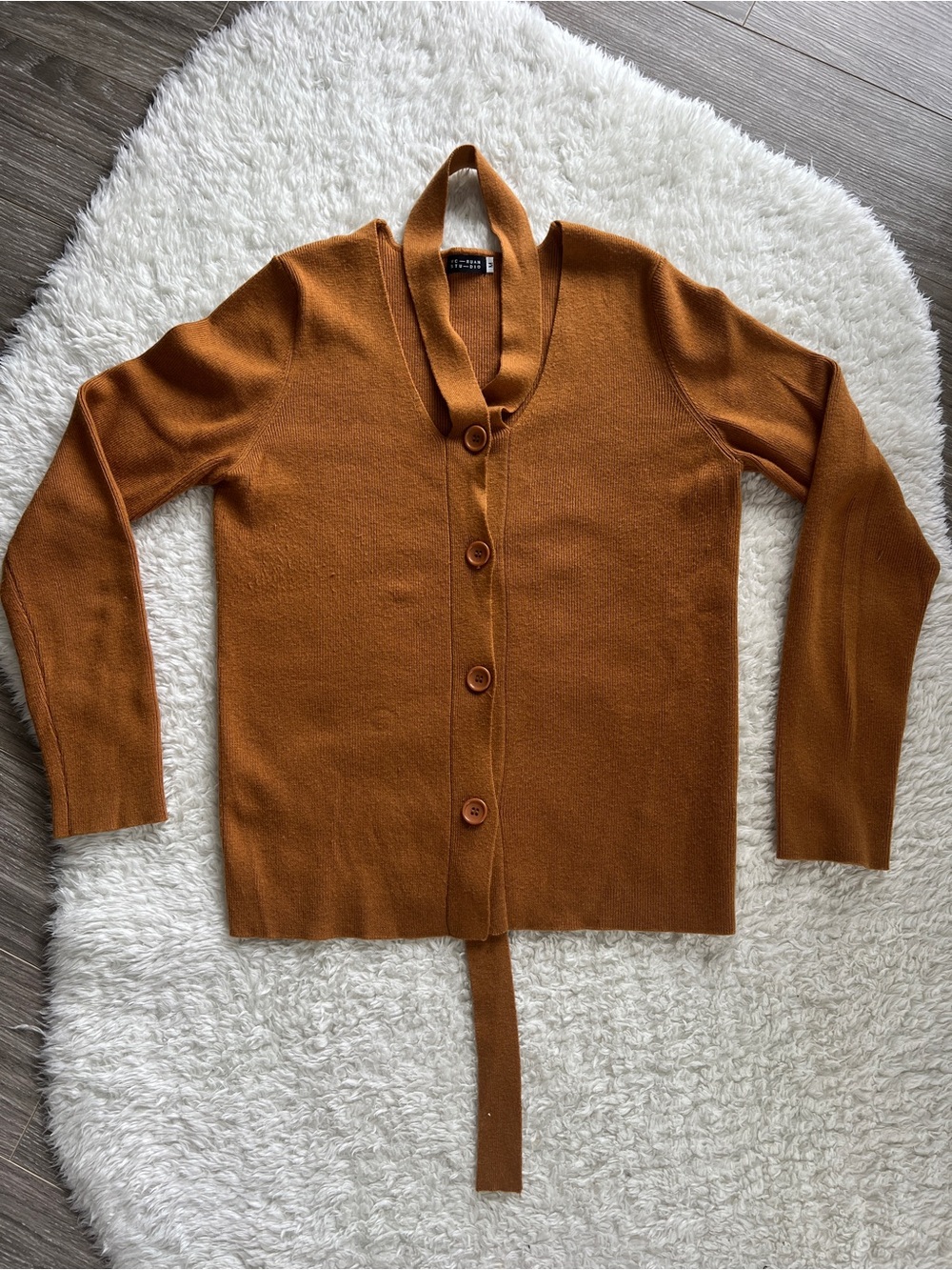 Women's Shawl Collar Button-Front Cardigan in Rust